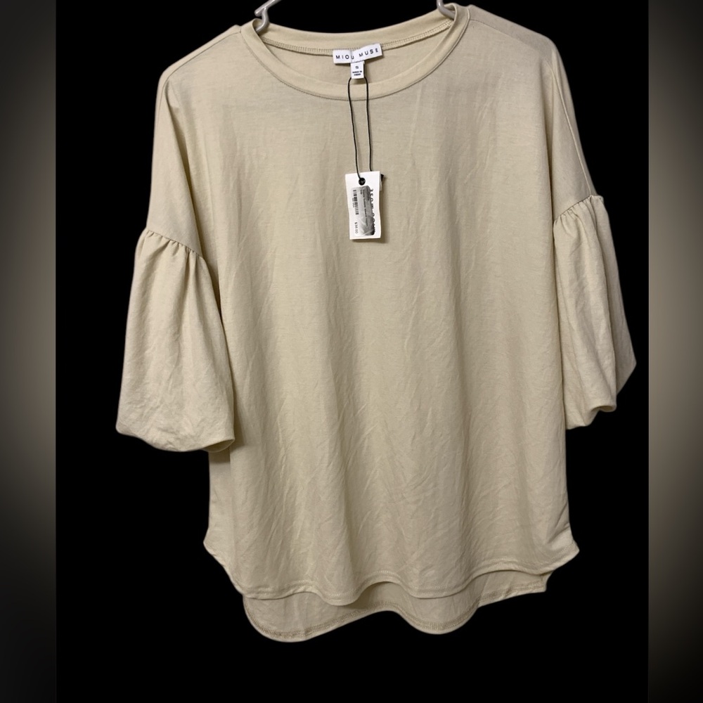 Miou muse tan blouse with stone bubble sleeves size small boho